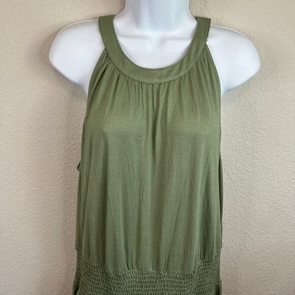 New Lascana Jumpsuit Women's 14 Green Wide Leg Relaxed Smocked Waist Tie Back - Picture 3 of 8